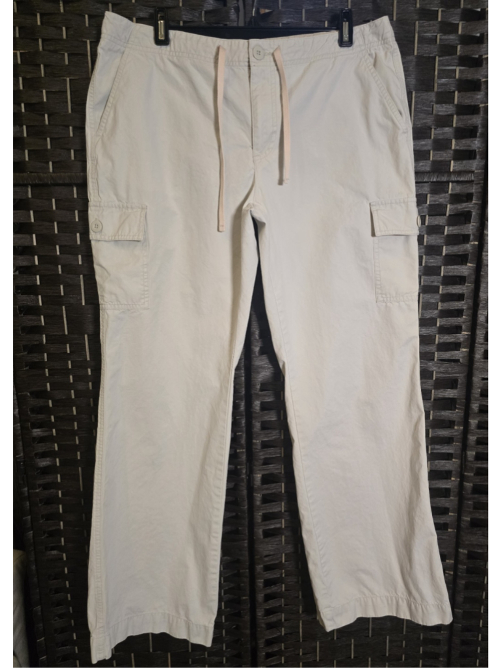 VTG Old Navy Y2K Cargo Pants Size 12 Beige Cotton Drawstring Utility Low Rise
